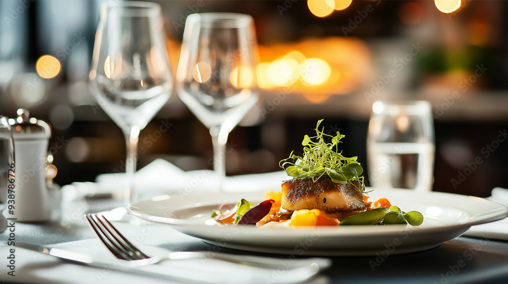 Artisanal Gourmet Dish with Elegant Presentation in a Fine Dining Setting