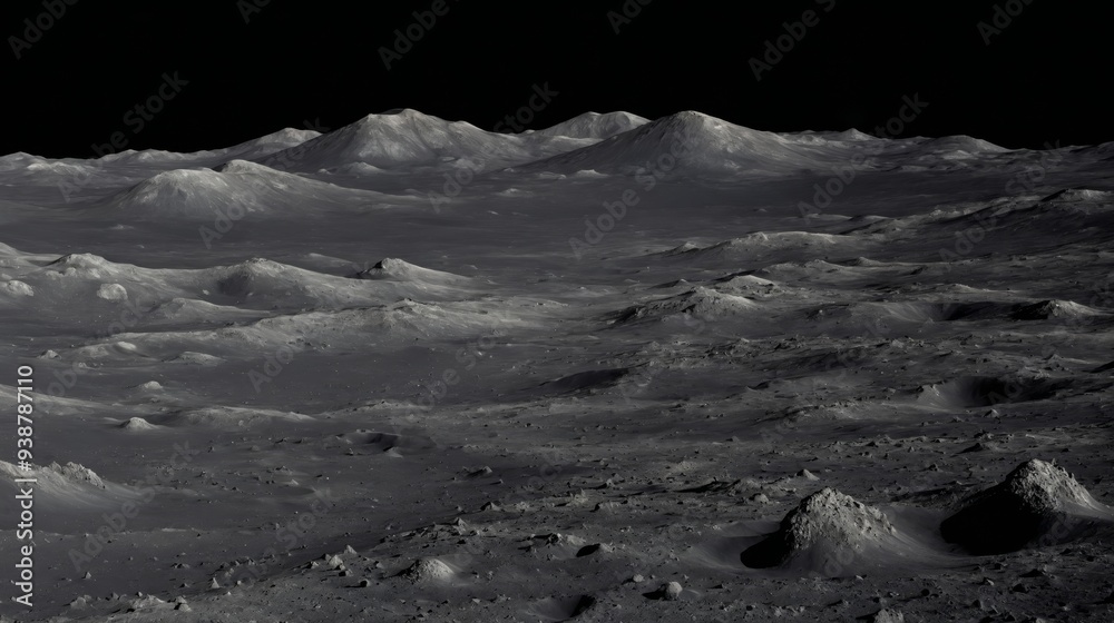 A detailed view of the moon's barren, cratered surface under the pitch-black sky of space. The lunar landscape reveals rugged terrain with hills and craters, evoking a sense of isolation and mystery. A detailed view of the moon's barren, cratered surface under the pitch-black sky of space. The lunar landscape reveals rugged terrain with hills and craters, evoking a sense of isolation and mystery.