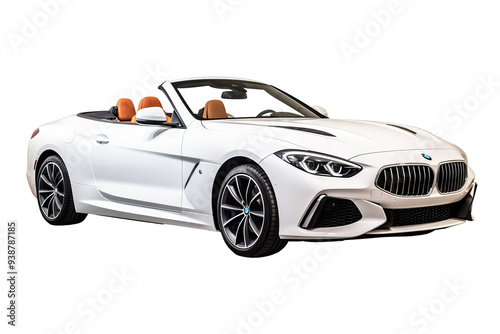 Convertible car isolated on transparent background, png format showcasing sleek modern vehicle design ideal for digital illustrations, automotive advertisements, and design projects needing versatile 