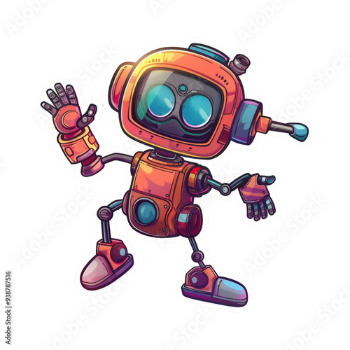 A Cartoon Robot Waving in a Friendly Manner.