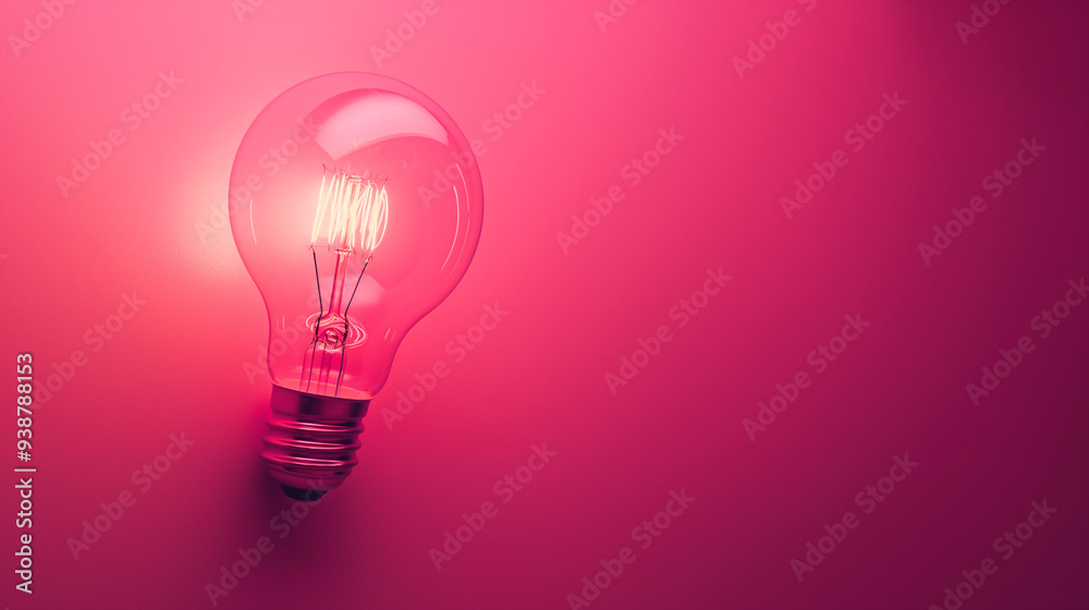 Bright magenta light bulb illuminating against a pink backdrop, creating a warm and vibrant glow. Concept of creative ideas, inspiration, and innovation in a colorful artistic design Bright magenta light bulb illuminating against a pink backdrop, creating a warm and vibrant glow. Concept of creative ideas, inspiration, and innovation in a colorful artistic design