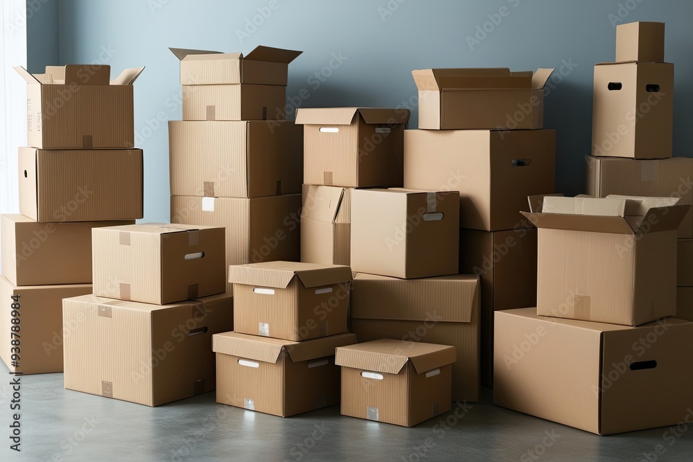 Array of Corrugated Boxes and Parcels in Various Angles for Secure Distribution Array of Corrugated Boxes and Parcels in Various Angles for Secure Distribution