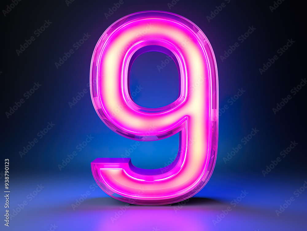 Incredible neon number nine illuminated in different colors on a dark background ideal for events Incredible neon number nine illuminated in different colors on a dark background ideal for events