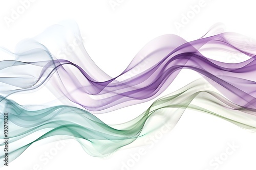 Abstract Wavy Lines in Purple and Green on a White Background