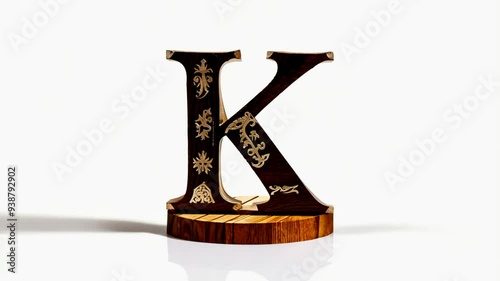 Decorative Wooden Letter K With Intricate Design on a Light Background Generative AI