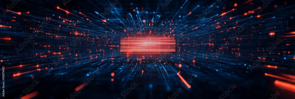 Futuristic Data Security Visualization in Dark Blue Tones with Red Highlights Futuristic Data Security Visualization in Dark Blue Tones with Red Highlights