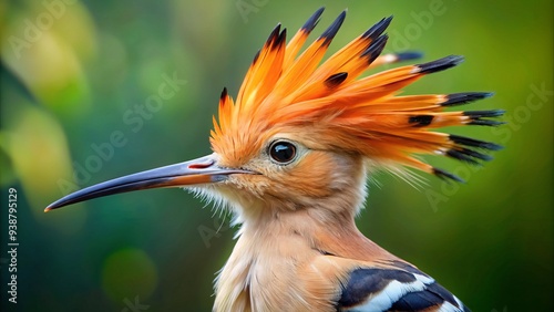 Vibrant plumage shimmering in the sun, the hoopoe's crest rises like a crown, illuminating its piercing gaze, a window to its ancient, mysterious soul. photo