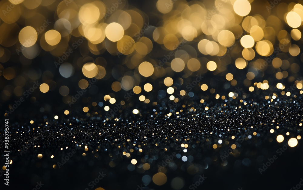Black background with gold glitter gradient. Shimmering golden gradually fades into the deep black, creating a luxurious and sophisticated effect
