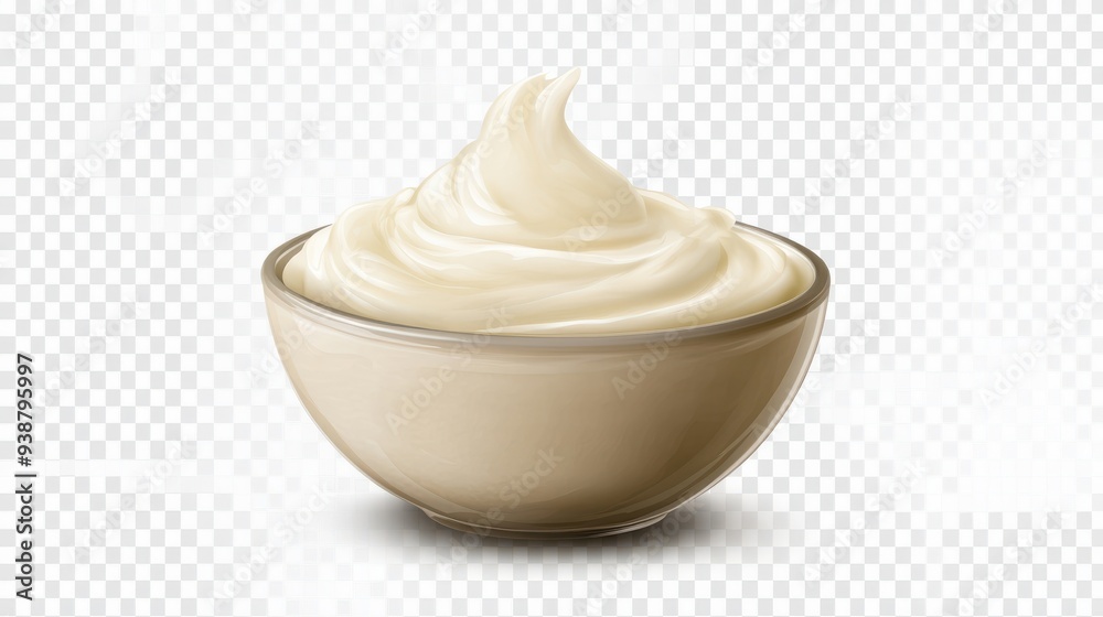 Bowl with white mayonnaise dip, side and top view, food bundle, isolated on a transparent background