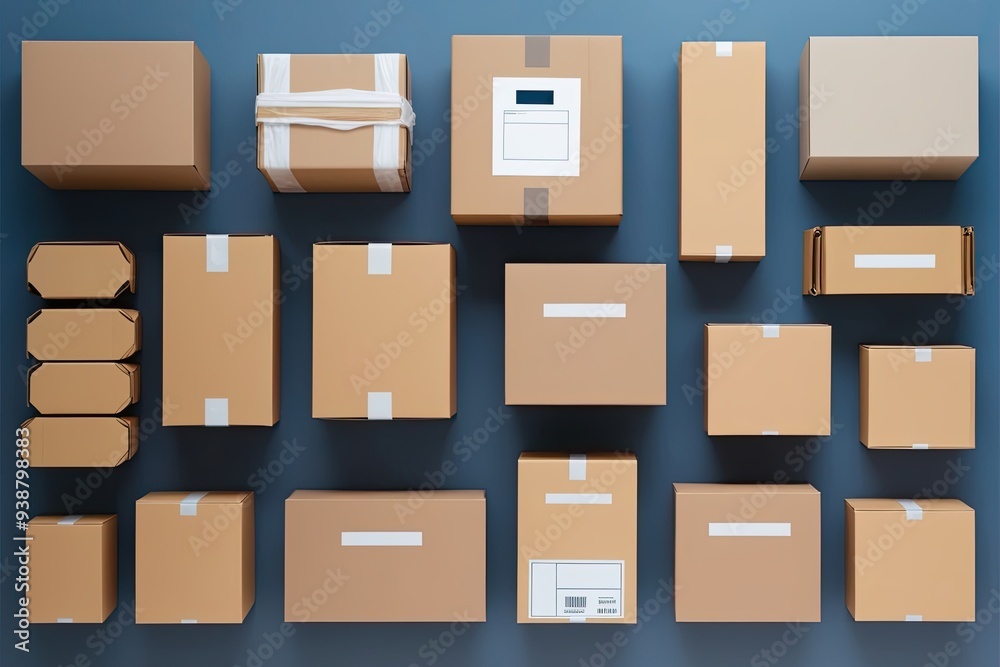 Obraz premium Multiview Showcase of Shipping Boxes and Parcels for Logistics and Delivery Solutions