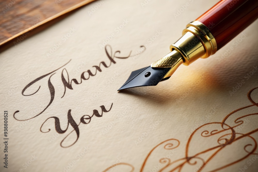 Fototapeta premium The ink-dipped calligraphy pen pauses mid-air, poised to add a flourish to the elegant cursive script that reads
