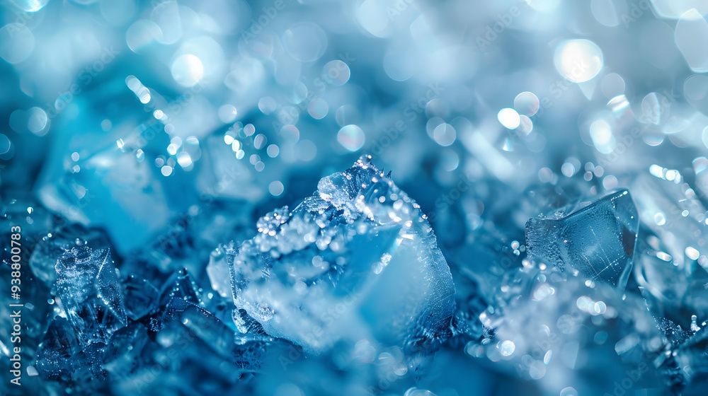 Frozen Crystals Reflecting Light in a Stunning Blue Background Frozen Crystals Reflecting Light in a Stunning Blue Background