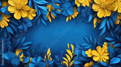 Ukraininan patriotic background with flowers in yellow and blue colors copyspace illustration or painting photo