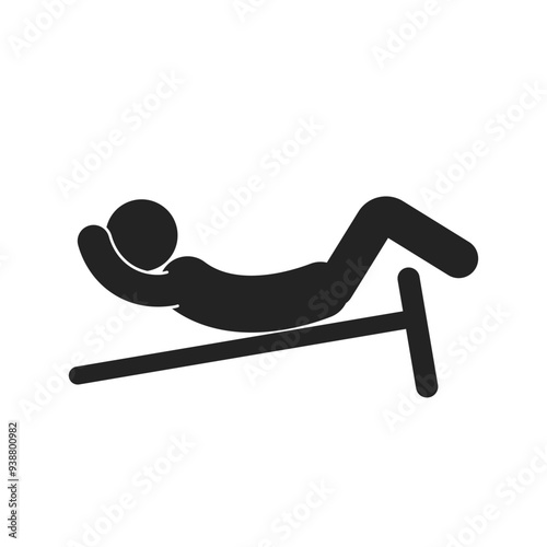 Isolated sport pictogram, man sit up, abdominal core workshop sign