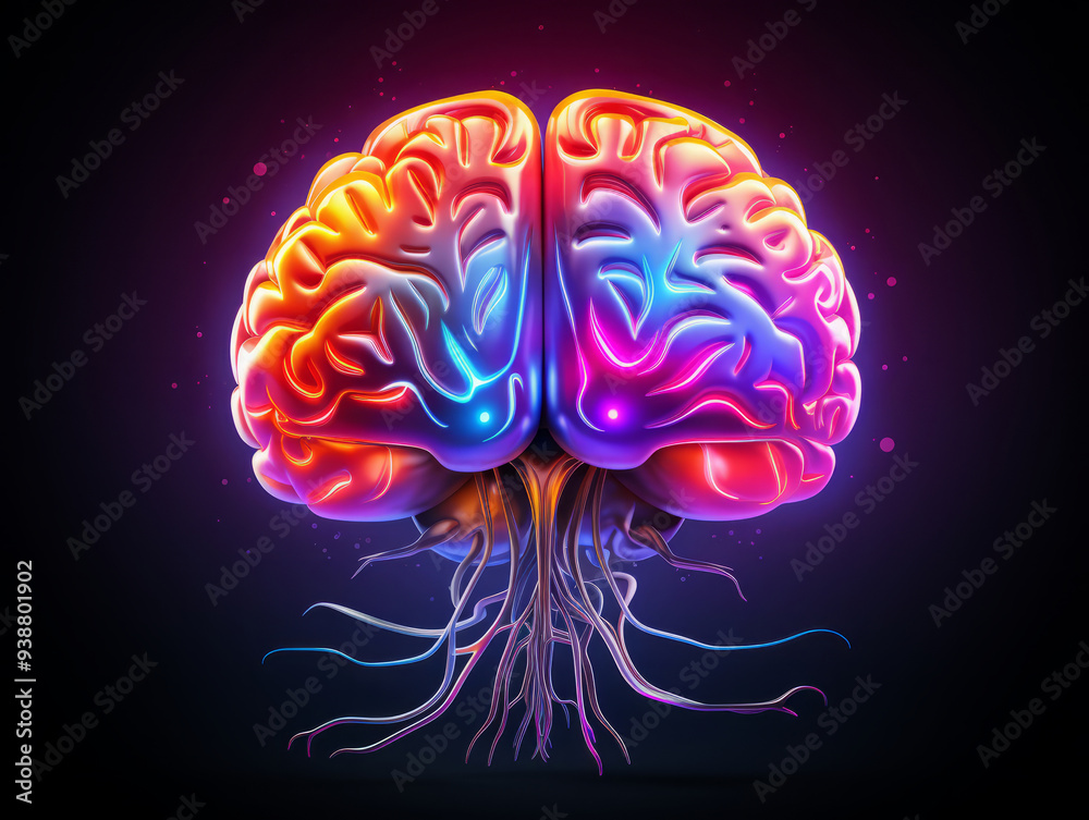 Obraz premium Outstanding Vibrant digital illustration of the human brain: artistic neural network concept