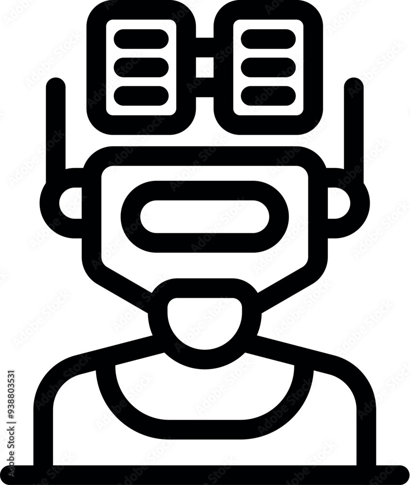 Robot using solar energy with antennas on head, artificial intelligence icon Robot using solar energy with antennas on head, artificial intelligence icon