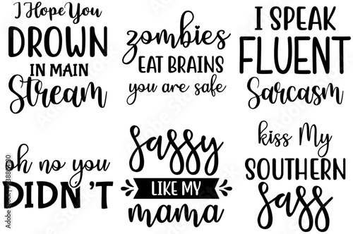 Creative Sassy Phrases, Calligraphic Lettering Pack Vector Illustration for Label, Mug Design, Brochure