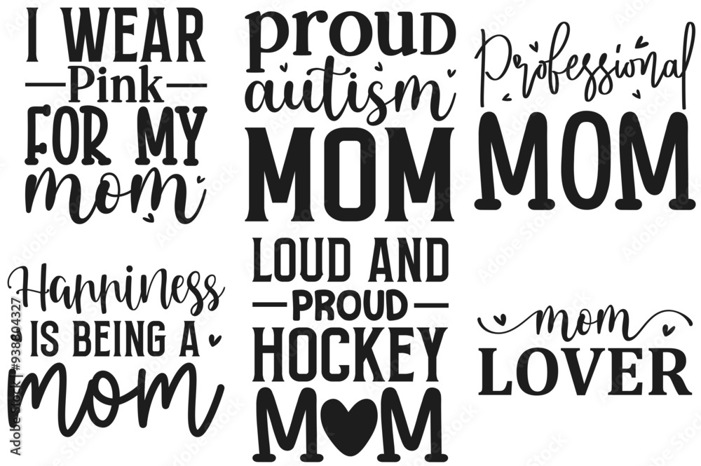 Obraz premium Minimalist Mothers Typography Trendy Retro Style Illustration, Hand Lettering Pack Vector Illustration for Advertising, Printable, Bookmark