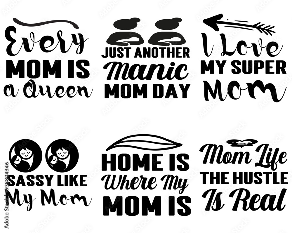 Cute Mom Calligraphy, Invitation Bundle Vector Illustration for T-Shirt Design, Packaging, Printing Press Cute Mom Calligraphy, Invitation Bundle Vector Illustration for T-Shirt Design, Packaging, Printing Press