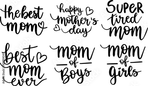 Elegant Mothers Day Invitation, Calligraphic Lettering Pack Vector Illustration for Holiday Cards, Advertising, Icon