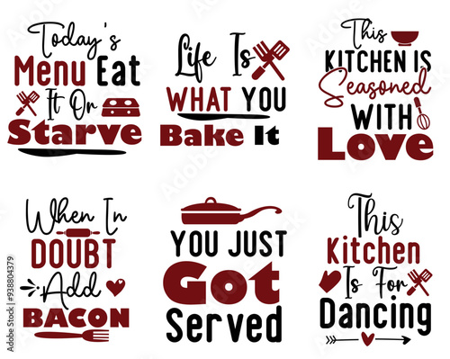 Vibrant Kitchen Hand Lettering, Invitation Bundle Vector Illustration for Holiday Cards, Label, Motion Graphics