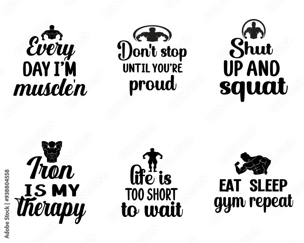 Modern Gym Labels And Badges, Typography Pack Vector Illustration for Stationery, T-Shirt Design, Newsletter Modern Gym Labels And Badges, Typography Pack Vector Illustration for Stationery, T-Shirt Design, Newsletter