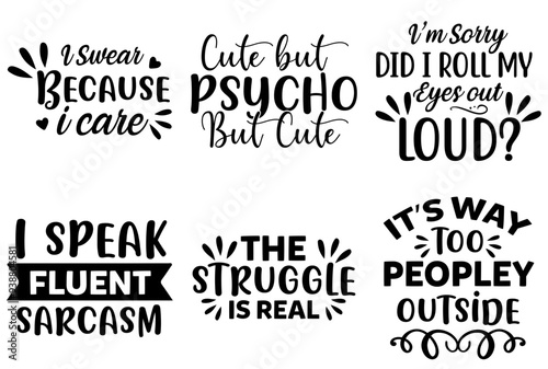 Decorative Funny Typographic Emblems, Phrases Set Vector Illustration for Advertisement, Brochure, Postcard