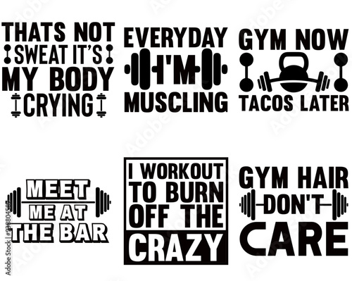 Classic Fitness Gym Calligraphic Lettering, Trendy Retro Style Illustration Set Vector Illustration for Motion Graphics, Book Cover, Mug Design