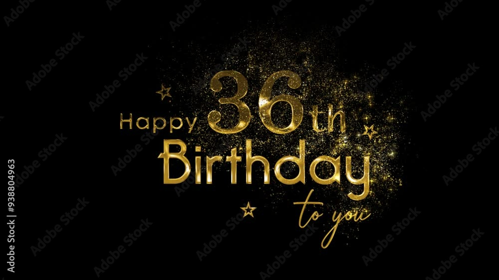 Golden logo congratulations happy 36th birthday, thirty six years, golden particles and alpha channel Golden logo congratulations happy 36th birthday, thirty six years, golden particles and alpha channel