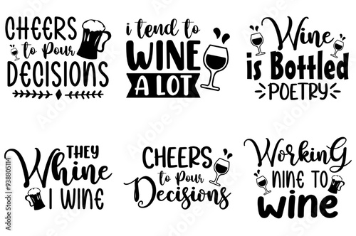 Simple Wine Quotes, Phrases Collection Vector Illustration for Greeting Card, Printing Press, Newsletter