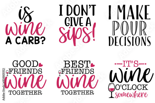 Simple Wine Invitation, Typographic Emblems Collection Vector Illustration for Postcard, Label, Brochure