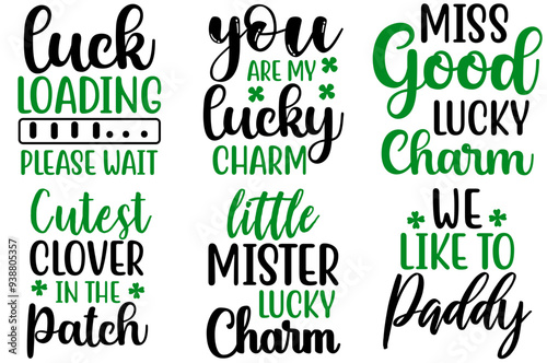 Colourful St Patricks Phrases, Inscriptions Bundle Vector Illustration for Magazine, Icon, Wrapping Paper