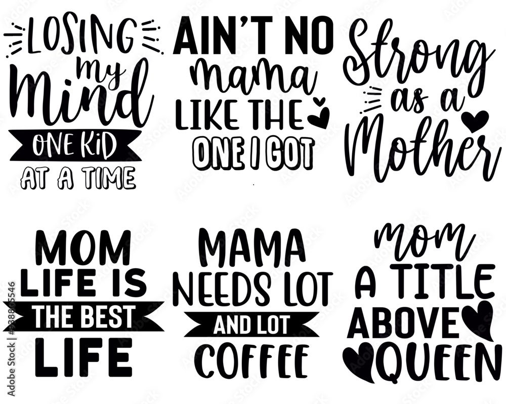 Obraz premium Cute Mom Phrases, Inscriptions Set Vector Illustration for Magazine, Infographic, Holiday Cards
