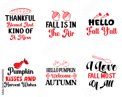 Modern Fall Trendy Retro Style Illustration, Phrases Collection Vector Illustration for Greeting Card, Printable, Banner