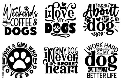 Colourful Dog Quotes, Typographic Emblems Pack Vector Illustration for Logo, Greeting Card, Poster