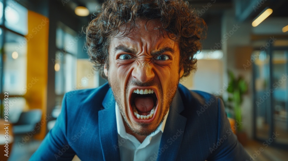 A man in a suit is yelling and has his mouth open A man in a suit is yelling and has his mouth open