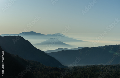 Foggy mountain range