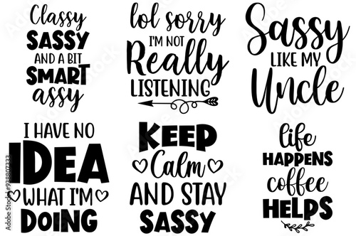 Decorative Sassy Calligraphy, Phrases Bundle Vector Illustration for Bookmark, Label, Packaging