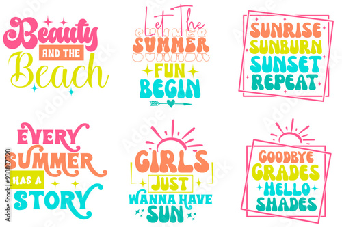 Cute Retro Summer Labels And Badges, Quotes Pack Vector Illustration for Sticker, Label, Poster