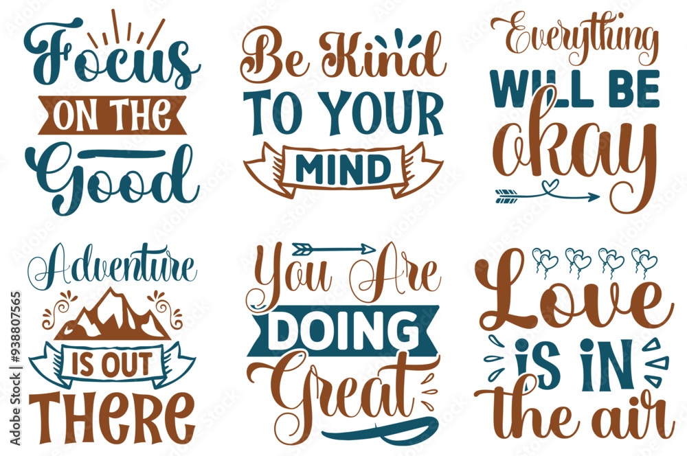 Fototapeta premium Decorative Motivational Calligraphic Lettering, Hand Lettering Set Vector Illustration for Magazine, Social Media Post, Brochure