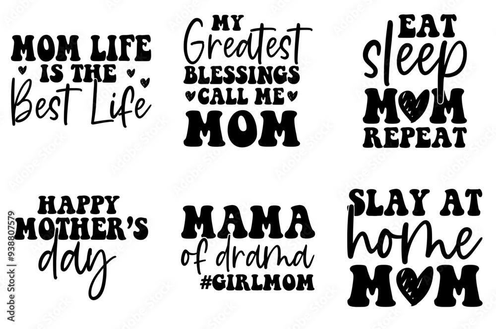 Obraz premium Simple Mothers Day Calligraphy, Labels And Badges Bundle Vector Illustration for Icon, Holiday Cards, Stationery