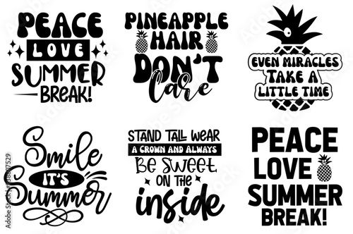 Vibrant Pineapple Quotes, Typography Pack Vector Illustration for Presentation, Bookmark, Social Media Post