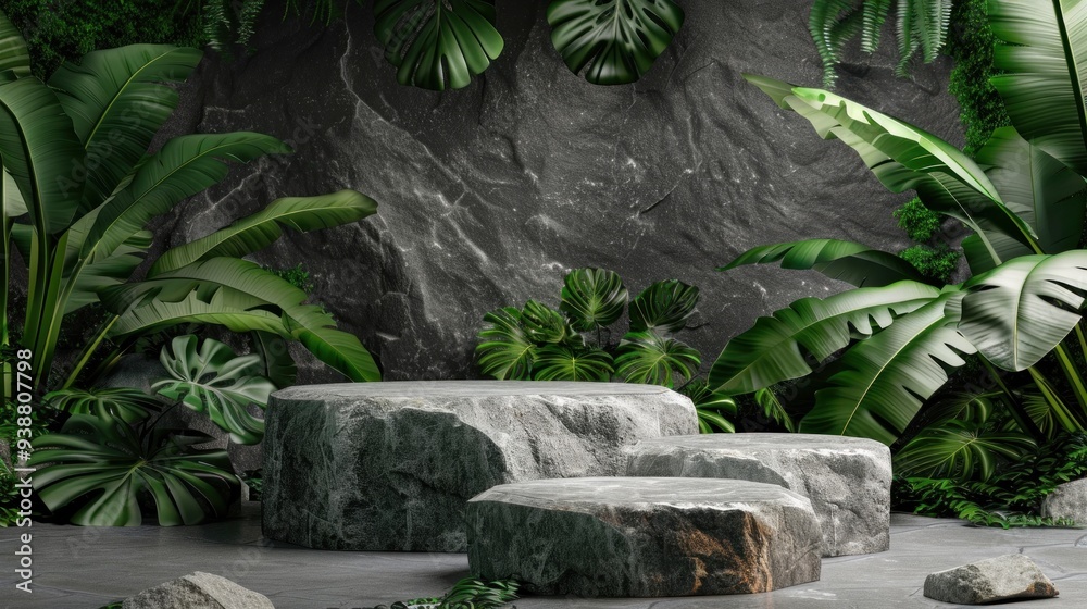 Stone Platforms in Lush Jungle Setting Stone Platforms in Lush Jungle Setting