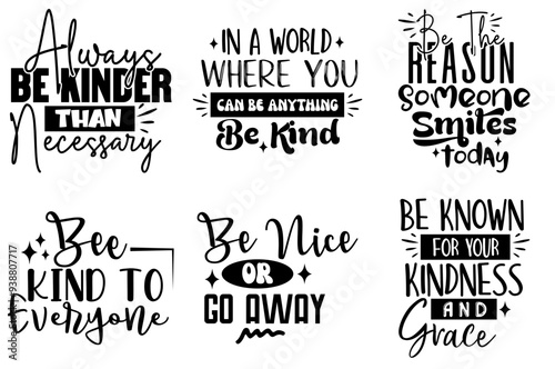 Minimalist Kindness Typography, Phrases Set Vector Illustration for Gift Card, Banner, Announcement