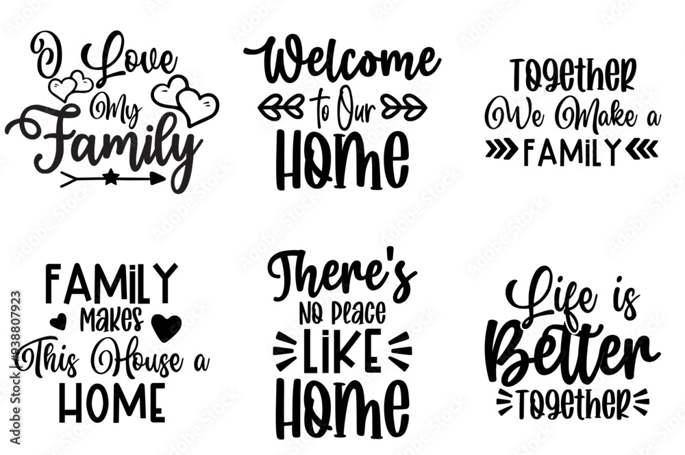 Fototapeta premium Creative Family Typographic Emblems, Quotes Pack Vector Illustration for Presentation, T-Shirt Design, Packaging