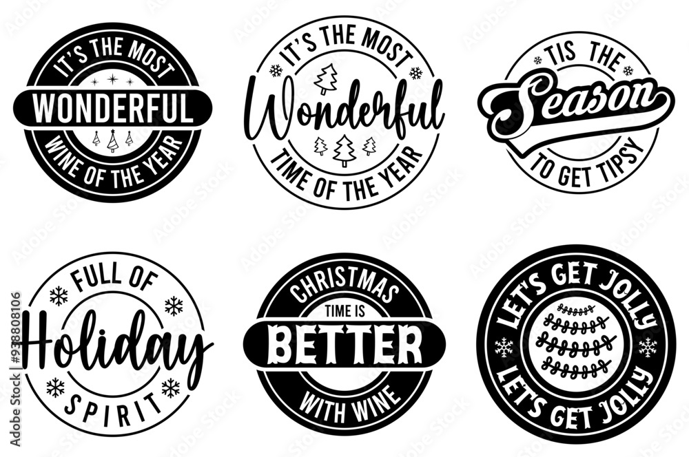Obraz premium Creative Christmas Wine Quotes, Invitation Bundle Vector Illustration for Presentation, Sticker, Announcement