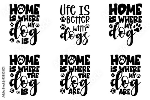 Creative Dog Calligraphic Lettering, Typography Pack Vector Illustration for Magazine, Infographic, Social Media Post