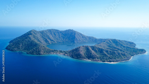 Aerial view of Satonda island, West Nusa Tenggara, Indonesia. traveling concept with sea and hill background