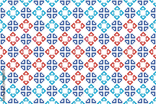 Cross Stitch embroidery seamless.Geometric pixel ethnic patterns. American, Mexican,African, mediterranean, nordic,Aztec style.Beautiful Embroidery Trendy folk art background design for decorate.