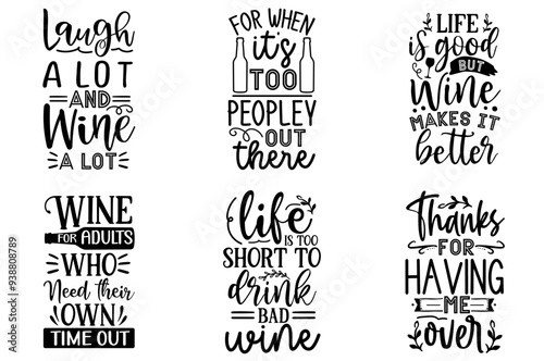 Minimalist Wine Bag Quotes, Hand Lettering Collection Vector Illustration for Motion Graphics, Bookmark, Magazine